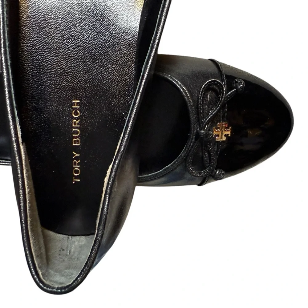 Tory Burch Glossy Black Flats with Bow Detail 9M
